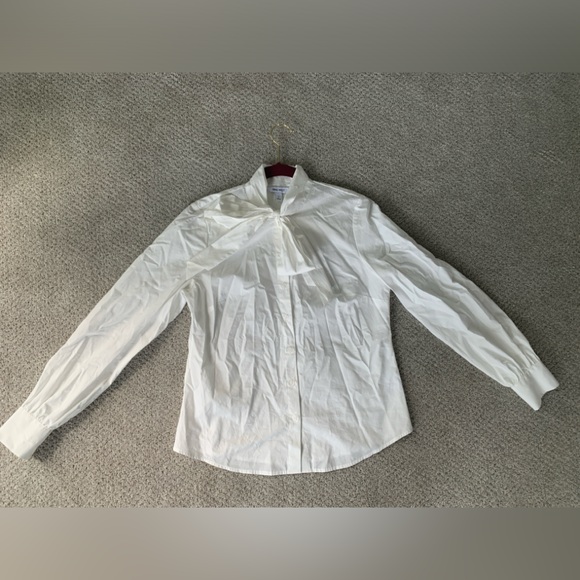 Nine West size small white button down with neck bow tie -worn once - Picture 2 of 5